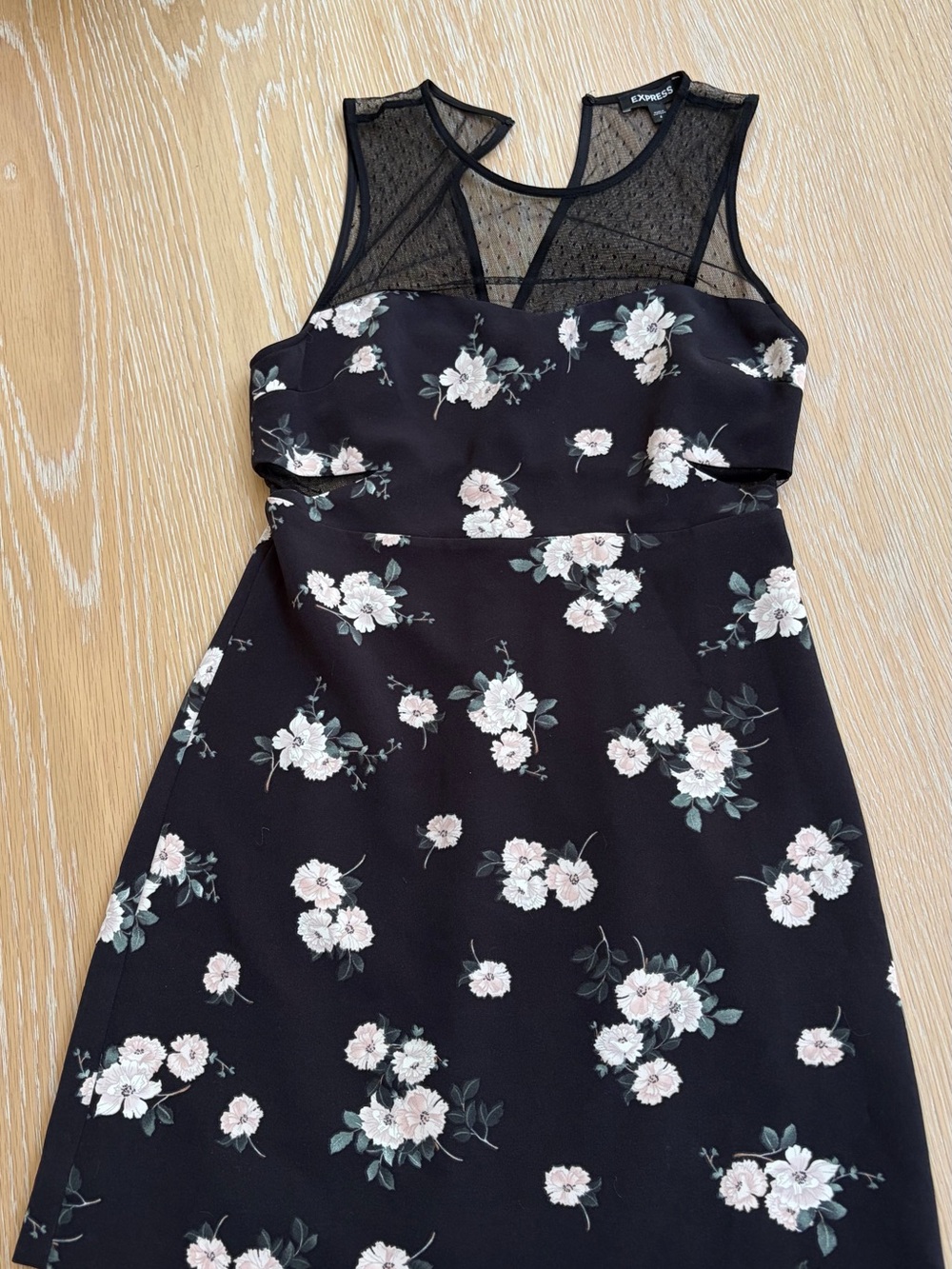 Express Black Floral Mesh Yoke Dress